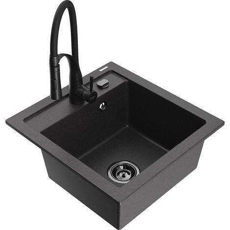 Mexen Vito 1-Becken Granitspüle mit Küchenarmatur Aster, schwarz gesprenkelt - 6503-76-73450-70-B (1/5)