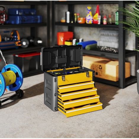 Caisse à outils vide à 4 tiroirs 49,7 x 25,3 x 40,7 cm jaune OKWISH (1/5)