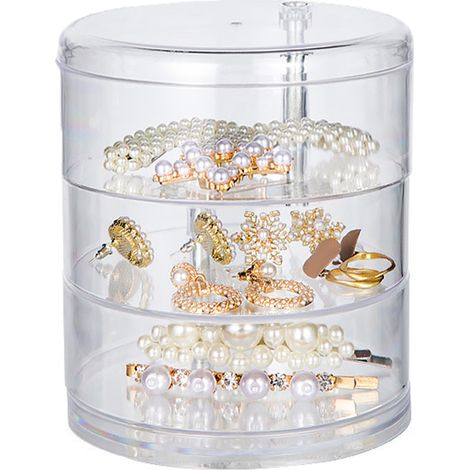 Boîte à bijoux rotative à 360 degrés, boîte de rangement à bijoux transparente à plusieurs niveaux (1/5)