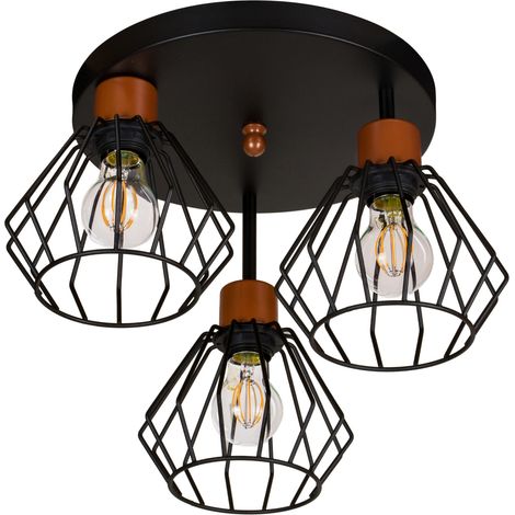 Plafoniera nera, in metallo industriale, 3xE27, illuminazione LED moderna per soggiorno, cucina, camera da letto, cameretta dei bambini, loft (1/4)