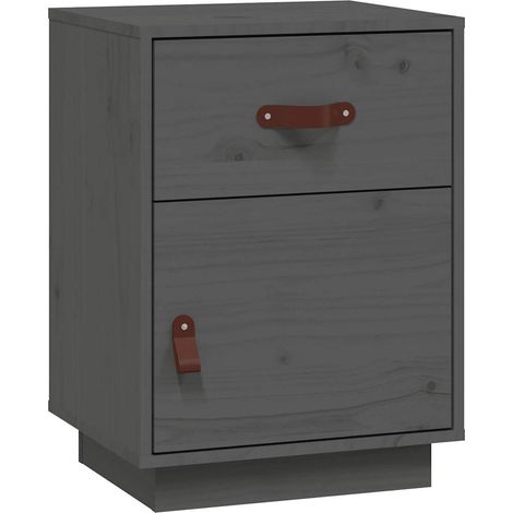 Comodini Grigi 2 pz 40x34x55 cm in Legno Massello di Pino vidaXL (1/5)