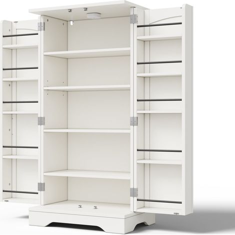 Meuble de cuisine 120 x 60 x 40 cm avec lumière LED à capteur, grande armoire de rangement 2 portes avec étagères réglables et rangements de porte – pour cuisine, salle à manger ou salon, blanc (1/5)