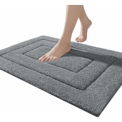 Tapis De Bain Antidérapant,Tapis Salle Bain Moelleux en Microfibre,Absorbant l'eau,Lavable en Machine,Extra Epais Tapis de Douche pour Salle de Bain,40 x 60 cm,Gris (1/5)