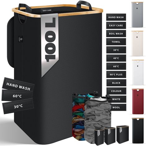 KESSER® Cesto para la ropa con tapa plegable caja de lavandería pecho de lavandería  cubo de la ropa con bolsas de lavandería extraíbles  cestas de lavandería clasificador de ropa  negro / 100 L