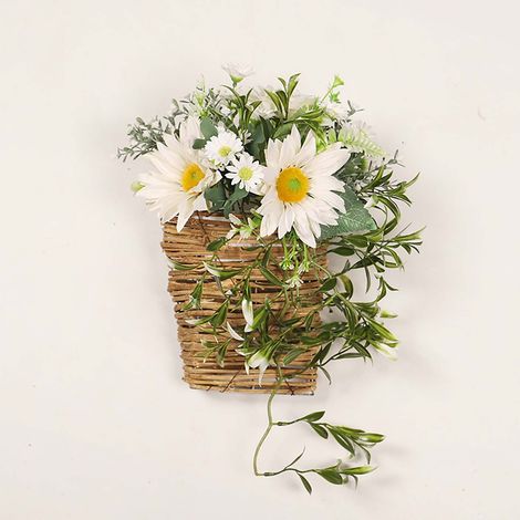 Panier Suspendu - Couronne Murale en Fausses Fleurs - Tournesol et Gypsophile - Décoration Porte ou Mur - 1 Pièce (1/5)