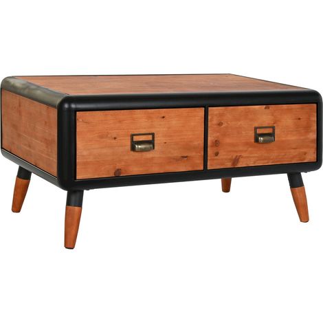 Table basse épicéa et métal brun élégance vintage - Brun épicéa avec bordure métallique noire (1/5)