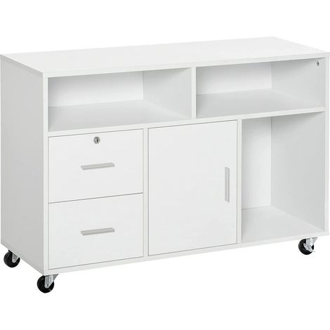 Mobile Porta Stampante Bianco 3 Mensole 2 Cassetti con Chiave Armadietto Ufficio (1/5)