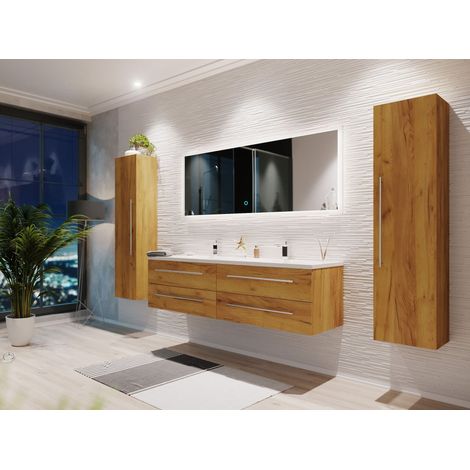 Badmöbelset Colossos160 4-teilig LED Spiegel 2x Hochschrank eiche gold (1/5)