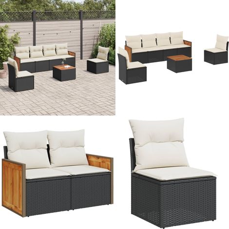 Salon de jardin 7 pcs avec coussins noir résine tressée - Ensemble Salon De Jardin - Meuble De Jardin - Mobilier Extérieur - Salon De Jardin Design - Set Salon De Jardin - Home & Living (1/5)