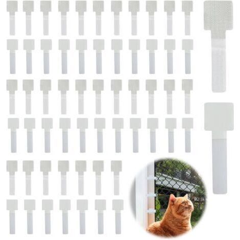 BUNTHAUS 60PCS Crochets Fixations pour Filets Chats Crochets Adhésifs Filet de Sécurité Crochets Adhésifs Extérieur Extra Forts Protection Balcon Chat Sans Percer Balcon Protection Fenetre Chat 3M Bla