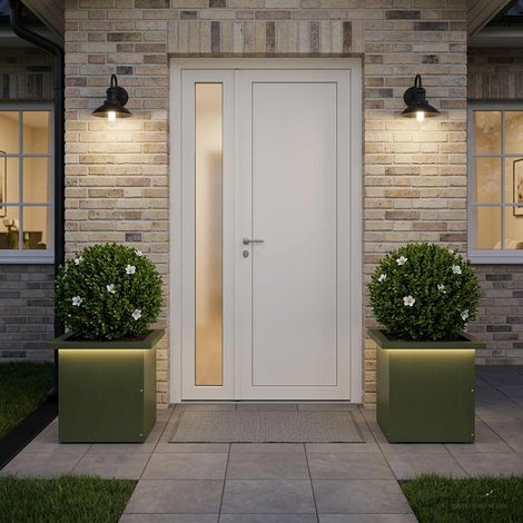 vidaXL Jardinera para jardín con luces LED 2 uds. Verde oliva (1/5)