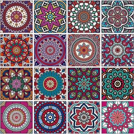 32 Pièces, Carrelage Adhesif Mural Cuisine, Stickers Muraux Cuisine, Carreaux Carrelage Adhesif, Pour Décorez La, La Chambre, La Salle De Bain Avec De Beaux Motifs De Couleurs(1010) (1/5)