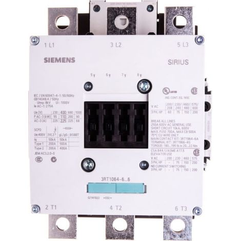 Contacteur de puissance 225 A triphasé 220-240 V CA 2NO 2R S10 3RT1064-6AP36