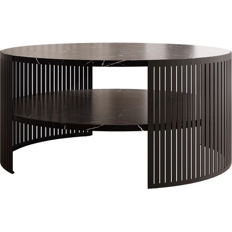 Mesa de centro Civer, Negro + Mármol negro, 40x0x0cm, Diámetro: 75, Aglomerado laminado, Redonda