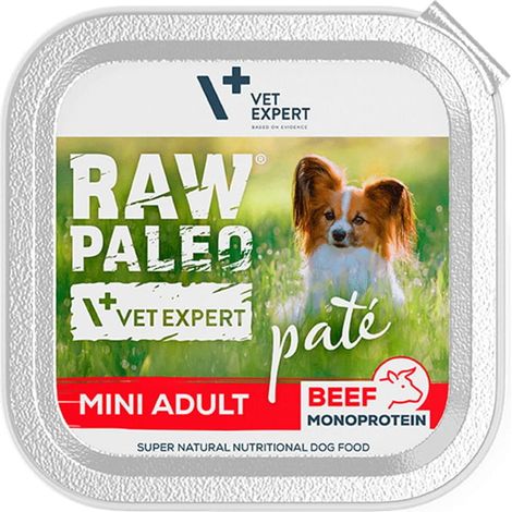 Alimento húmedo para perros adultos de razas pequeñas, carne de res, paté paleo crudo, 12 x 150 g