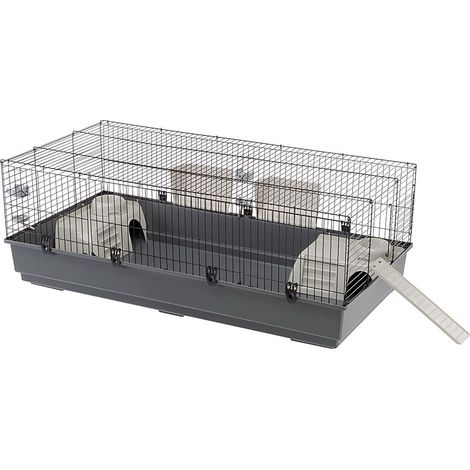 FERPLAST Gabbia Roditori RABBIT 140 per Conigli, Cavie, Porcellini d'India, in Metallo, Accessori inclusi: Mangiatoie, Beverini, Ciotole, Casette, Rampa di accesso dall'esterno. 140x71xh51cm (1/5)