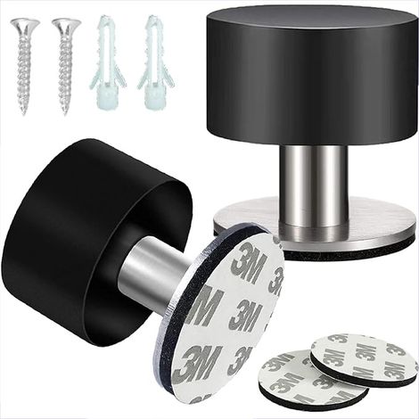 Butee de Porte, Bloque Porte Sol, Butée Murale, Arrêt Double en Acier Inoxydable de 1,57 Po x 1,65 Po Avec Silencieux (Noir) (1/5)
