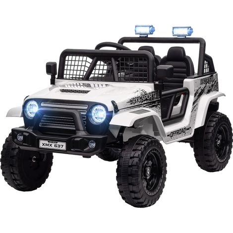 Voiture électrique enfant 12V tout-terrain 3-5km/h connexion musicale télécommande 2.4GHz phares klaxon blanc 3-6 ans