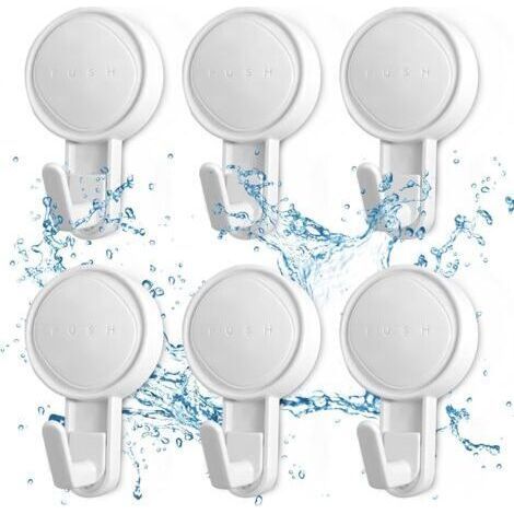 Set of 6 Powerful Suction Hooks 5KG, Bathroom Suction Hook Without Drilling, Reusable Wall Hook, Bathroom Towel Holder, Kitchen Tea Towel Hanger (1/5)