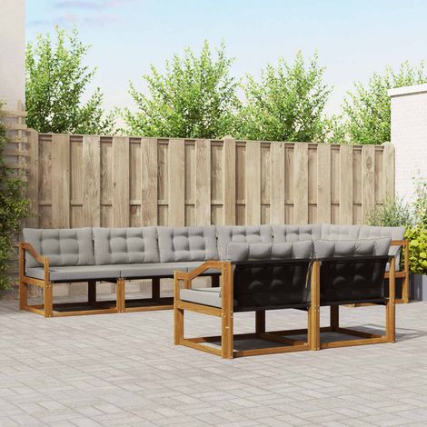 vidaXL Outdoor-Sofagarnitur mit Kissen 8 pcs Natürlich und Hellgrau (1/5)