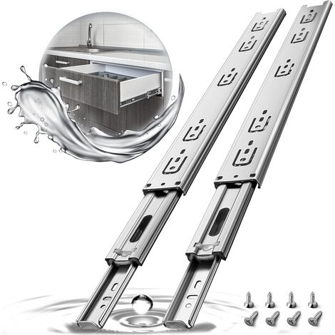 Glissiere de Tiroir Silencieuses, Acier Inoxydable, 45kg Capacité de Charge Avec Roulement à Billes 14"(350 mm) Extension Complète,montage latéral 1 paire Argenté (1/5)