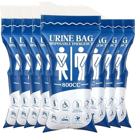 Bolsas desechables para orina de 8 piezas, 800 ml, bolsa de orina de gel portátil para acampar, viajar, coche, baños, emergencias, mujeres (1/4)