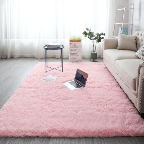 Tapis en peluche 160x200 cm – Moderne et moelleux, microfibre ultra-douce, adapté pour salon, chambre ou couloir, Rose (1/5)