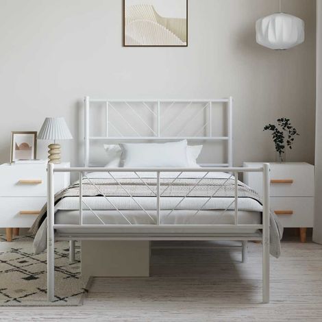Metal Bed Frame without Mattress with Footboard White 100x200cm vidaXL (1/5)