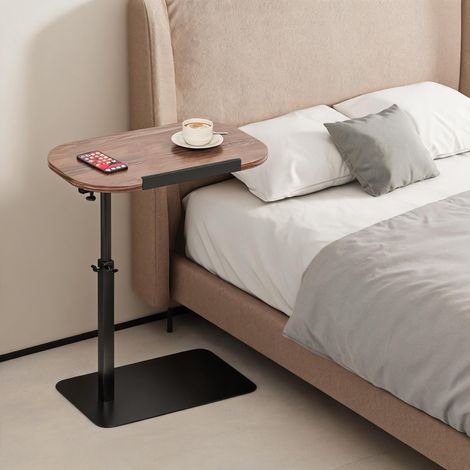 Table d’appoint de jardin en forme de C – Plateau pivotant 360° et hauteur réglable – Idéale pour canapé, lit, salon, terrasse – Structure métallique stable, gain de place, design moderne – Finition n (1/5)