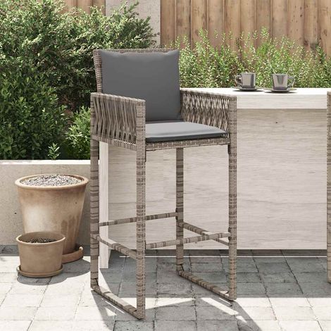 Garten-Barhocker mit Kissen 2 Stk. Grau Poly Rattan (1/5)