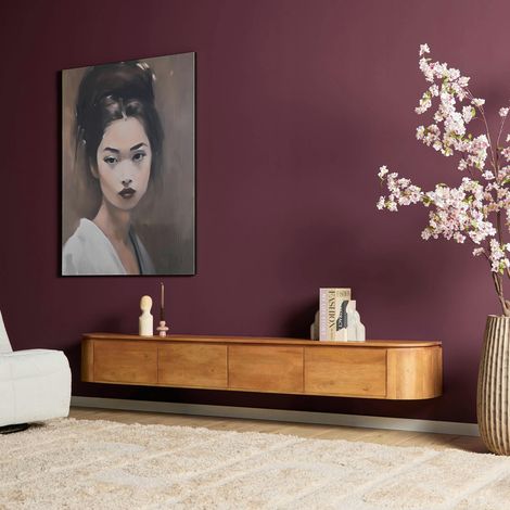 Long meuble TV suspendu en bois, bords arrondis 240 cm AREZZO (1/5)