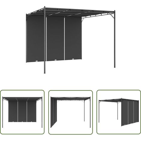 The Living Store Belvédère de jardin avec rideau latéral 3x3x2,25 m Anthracite - Abris De Jardin - Auvent De Jardin - Gazebo - Parasol - Abri Solaire (1/5)