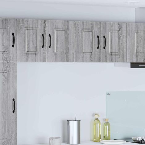 Meubles hauts de cuisine 2 pièces en bois d’ingénierie gris sonoma, 4 portes et 4 étagères - PANGIVO (1/5)