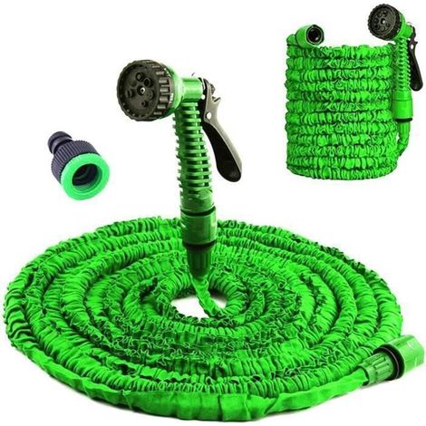 Extendable Garden Hose - 30 m - 7-Mode Spray Gun - Lightweight & Easy to Handle - Green (1/4)