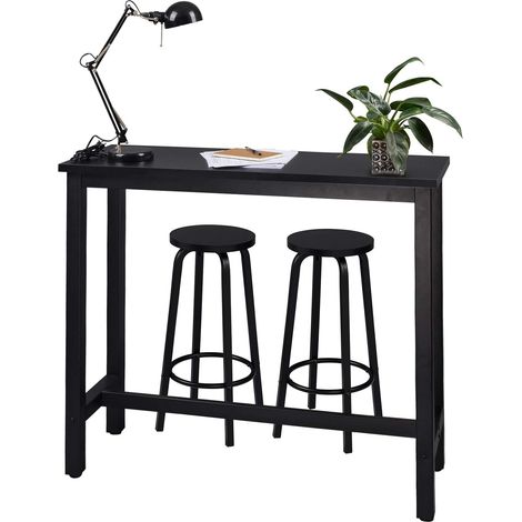 WOLTU Set Mesa de Bar y 2 uds Taburete de Bar Muebles Cocina Mesa de Bistro Silla de Comedor para Salon Estructura de Metal MDF 120x40x100cm Negro
