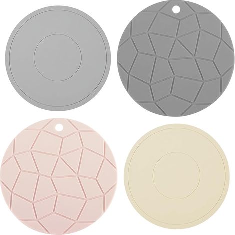 Lot de 4 dessous de verre silicone multifonction, 15 et 18 cm, résistants chaleur (1/4)