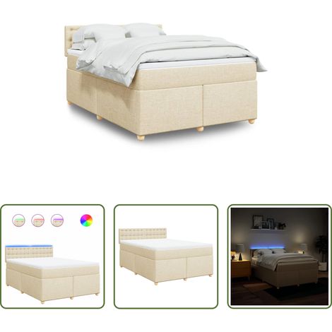 vidaXL LED-Beleuchtung - Boxspringbett mit Matratze Creme 160x200 cm Stoff (1/5)