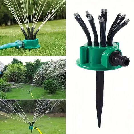 Arroseur de jardin vert multi-têtes à 360 degrés, système d'arrosage de jardin de pelouse, outil d'irrigation de jardin, 9CM10CM, automatique (1/5)