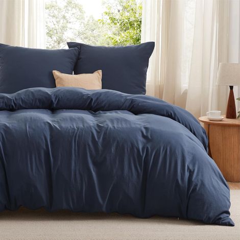 Housse de Couette 200x200 cm Bleu Marine avec 2 Taies d'oreiller 50 x 75 (1/5)