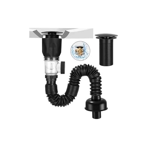 Waschbeckenstöpsel-Set, Siphon mit Pop-Up-Filter-Ablaufstopfen und flexiblem Ablaufschlauch, einziehbar 300–1000 mm, für Bad und Küche, geruchs- und insektenresistent