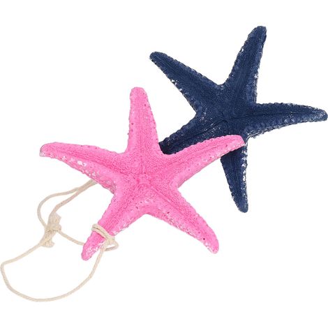 Étoile De Mer En Résine - Décoration Murale Bleu Foncé Et Rose - Thème Plage Et Océan - Lot De 2 Pièces 13x13cm (1/5)