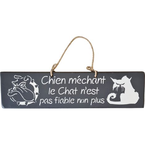 Plaque décorative en bois - Chien méchant - gris foncé (1/2)