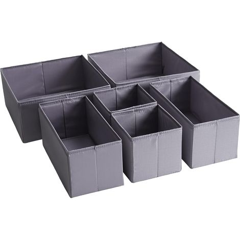 Organisateurs de Tiroir, Tissu Durable, Lavable, avec Planches de Support de Base, Petites Boîtes de Rangement pour Salle de Bain, Armoire, Commode, 6 Pièces, Gris Foncé (1/5)