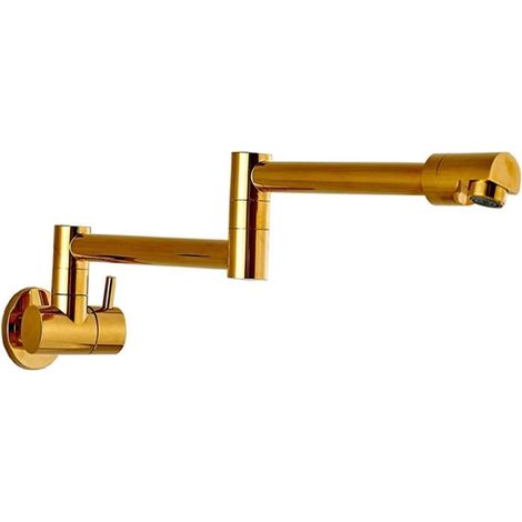 Robinet de Cuisine remplisseur de Pot Levier Unique Rotatif Bec Pliant Salle de Bain Cuisine Robinet Mural Eau Froide évier Robinet Chrome/Noir/Nickel brossé/doré (Color : Golden C, Size : F) (1/5)