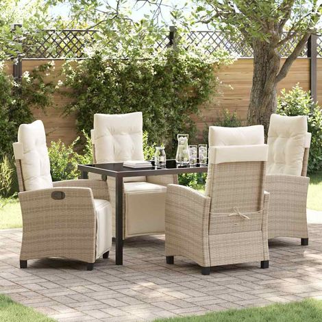 Set da Pranzo per Giardino con cuscino 5 pcs Beige polyrattan vidaXL (1/5)