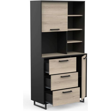 Buffet alto de Cocina Roma Color Roble Kronberg y Negro Mate 180x92x40 cm (1/5)