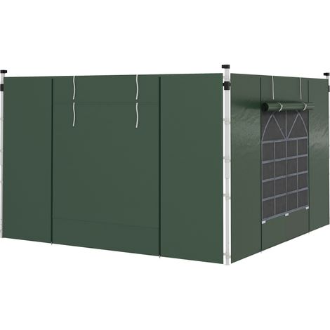 Pannelli laterali per gazebo, confezione da 2 pezzi, di ricambio per gazebo pop-up 3x3 m o 3x6 m, con finestre e porte, colore verde.