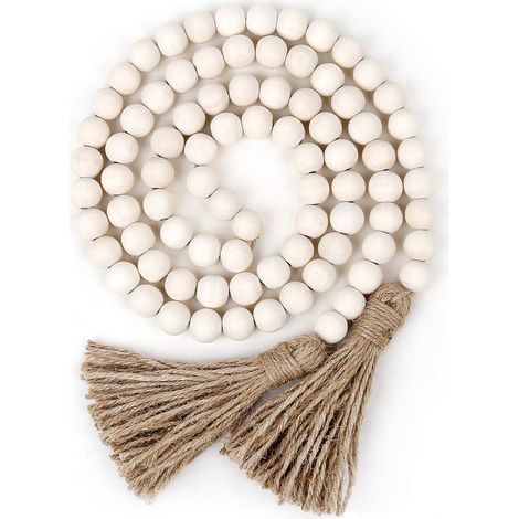 Guirnalda de cuentas de madera natural - Estilo rústico - 148 cm - Guirnalda para jarrón - Decoración de pared bohemia - Accesorios para ropa de bebé - 16 mm (1/5)