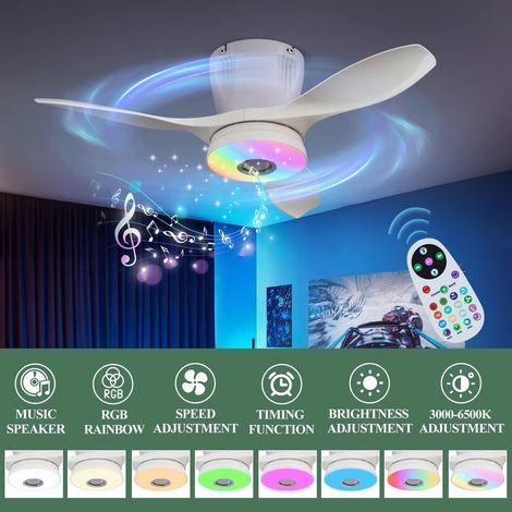 Ventilateur plafonnier connecté 54 cm avec éclairage LED RGB, Bluetooth, application mobile et télécommande, 3 vitesses, design discretBlanc (1/5)
