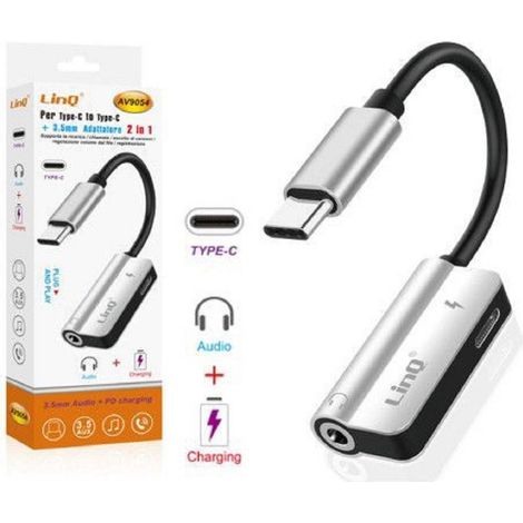 Trade Shop - 2-in-1-PD-Ladeadapter Typ C auf Typ C + 3,5-mm-Audiobuchse für Kopfhörer AV9054 -